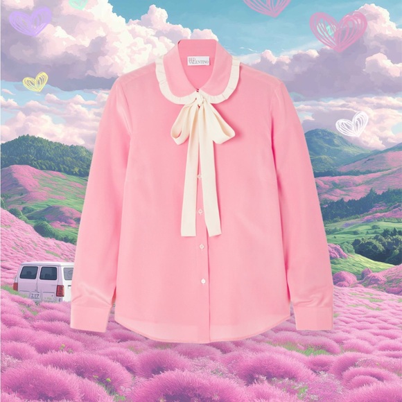 RED Valentino Light Pink Blouse with White Bow - Picture 3 of 8